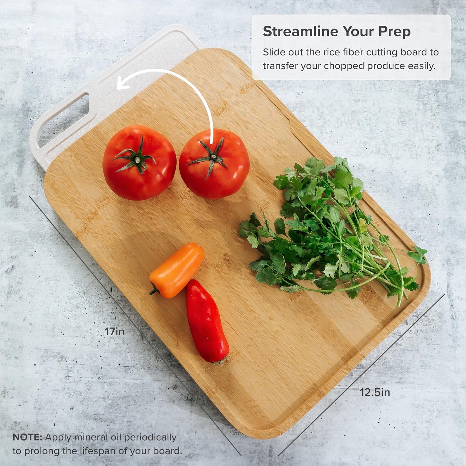 Bamboo Cutting Board with Nesting Rice Fiber Chopping Board (17 x