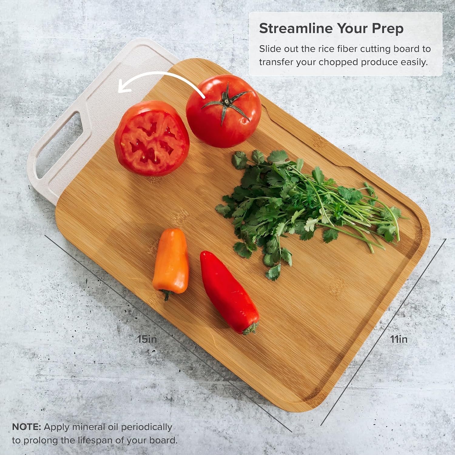 Bamboo Cutting Board with Nesting Rice Fiber Chopping Board (15 x
