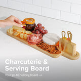 Long Charcuterie Board with Handle - Natural Bamboo
