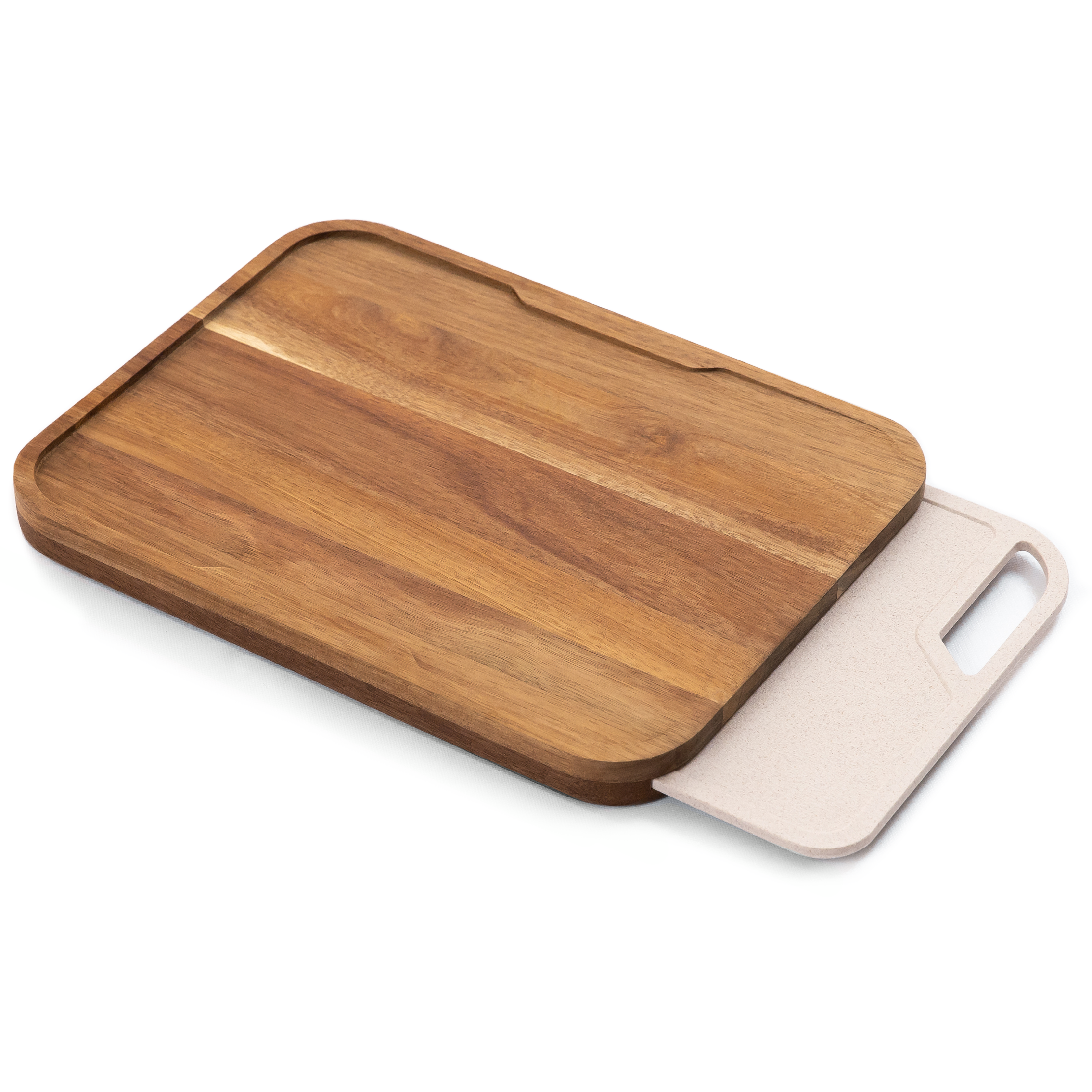 Kristie's Kitchen Cutting Board with Containers - Organic Acacia Wood  Cutting Boards for Kitchen - Chopping Board - Butcher Block with White