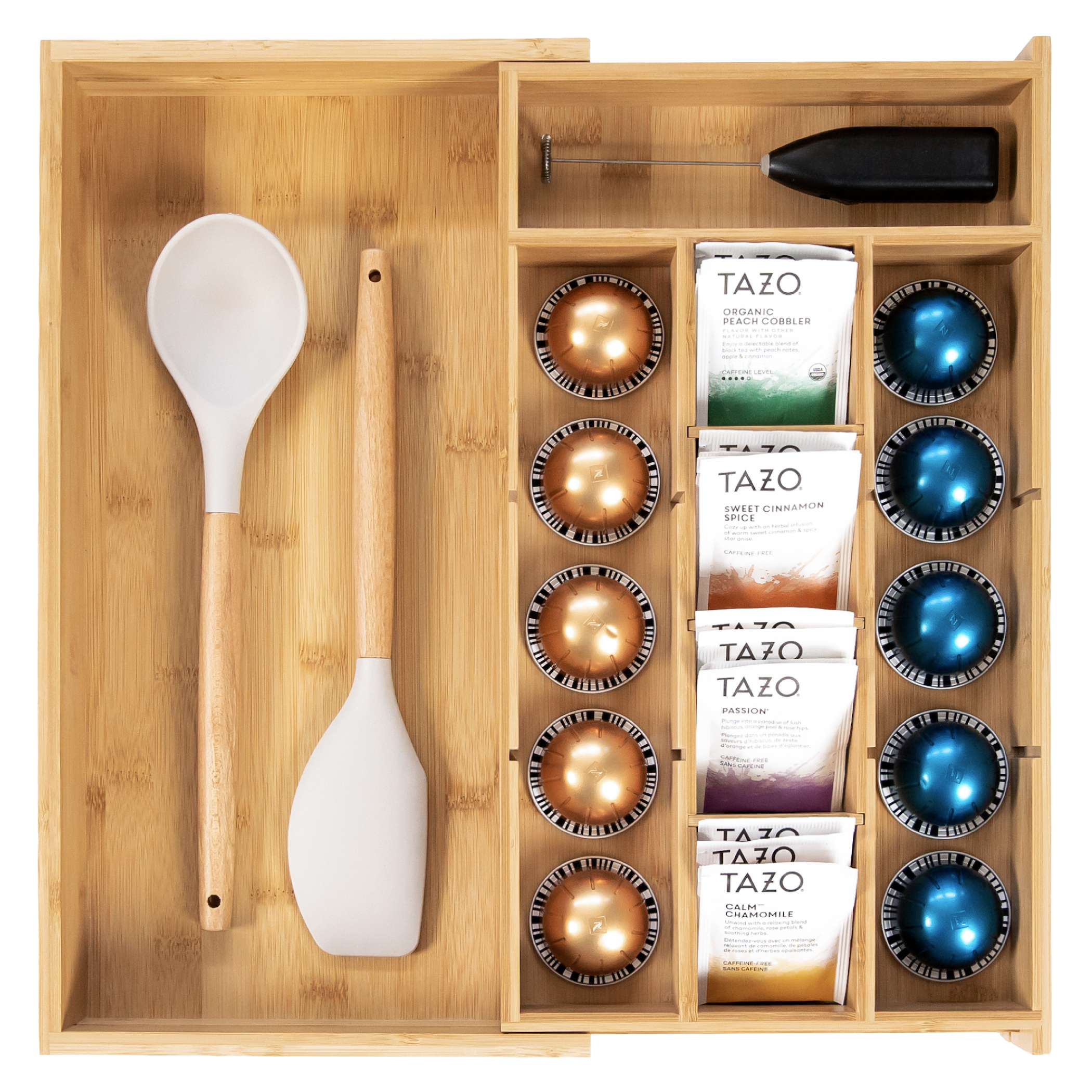 Bamboo Tea Bags & Coffee Pods Drawer Organizer – KitchenEdge