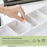 Bamboo Drawer Organizer for Utensils & Junk - White Finish (Expands 10.5-19in)