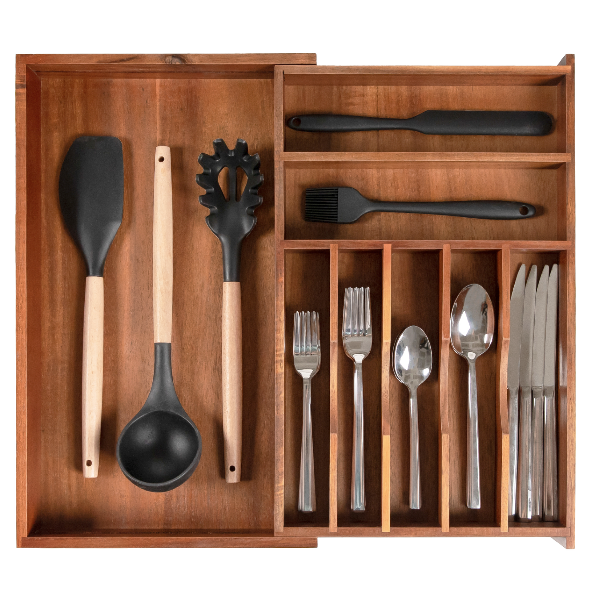 Acacia Drawer Organizer for Silverware & Utensils (Expands 11-19in)