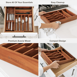 Acacia Drawer Organizer for Silverware & Utensils (Expands 10.5-19in)