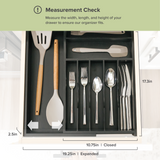 Bamboo Drawer Organizer for Silverware & Utensils - Black Finish (Expands 10.5-19in)
