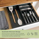 Bamboo Drawer Organizer for Silverware & Utensils - Black Finish (Expands 10.5-19in)