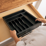 Bamboo Drawer Organizer for Silverware & Utensils - Black Finish (Expands 16-26in)
