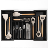 Bamboo Drawer Organizer for Silverware & Utensils Black Finish (Expands 14.75-25in)