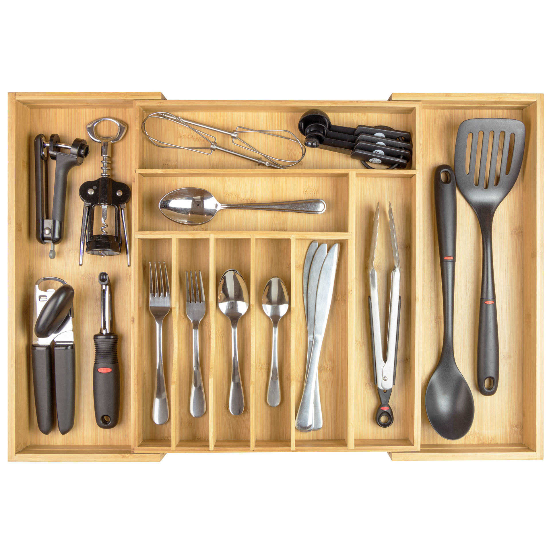 Bamboo Drawer Organizer for Silverware & Utensils