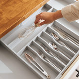 Bamboo Drawer Organizer for Silverware & Utensils - Gray Finish (Expands 18.5-33in)