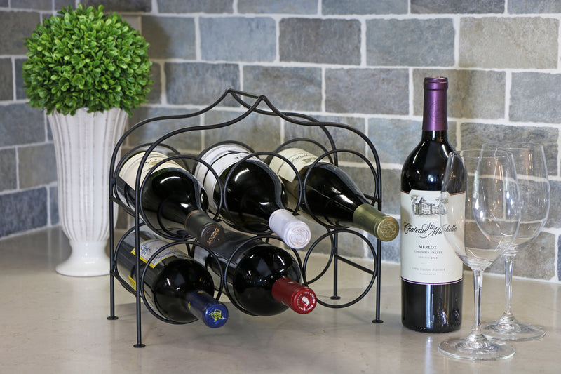 Clarabel™ 6 Bottle Metal Wine Rack for Tabletop or Countertop by KitchenEdge, Free Standing, Matte Black Metallic Finish