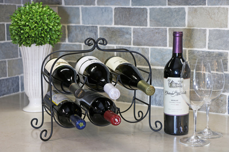 Annabel™ 6 Bottle Metal Wine Rack for Tabletop or Countertop by KitchenEdge, Free Standing, Matte Black Metallic Finish