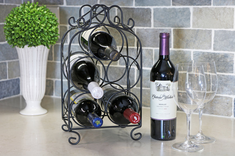 Rosabel™ 5 Bottle Metal Wine Rack for Tabletop or Countertop by KitchenEdge™, Free Standing, Matte Black Metallic Finish